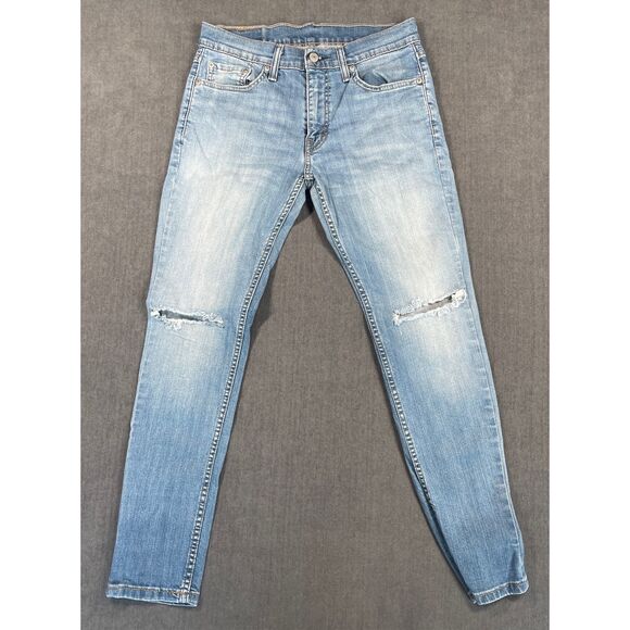 Levis 514 Jeans Men 30x30 Blue Slim Straight Light Wash Distressed Streetwear